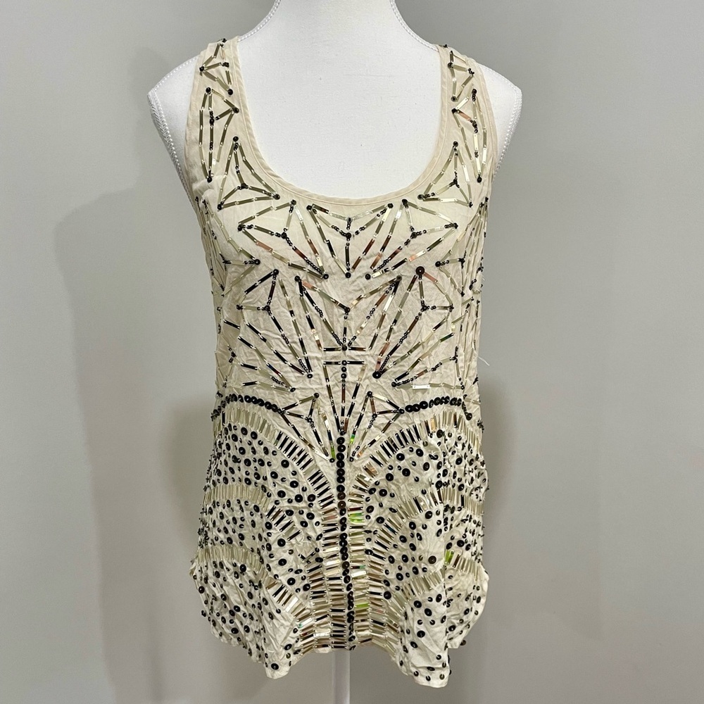 Vintage Bebe Y2K Beaded Sequin Silk Tank Top Size Small